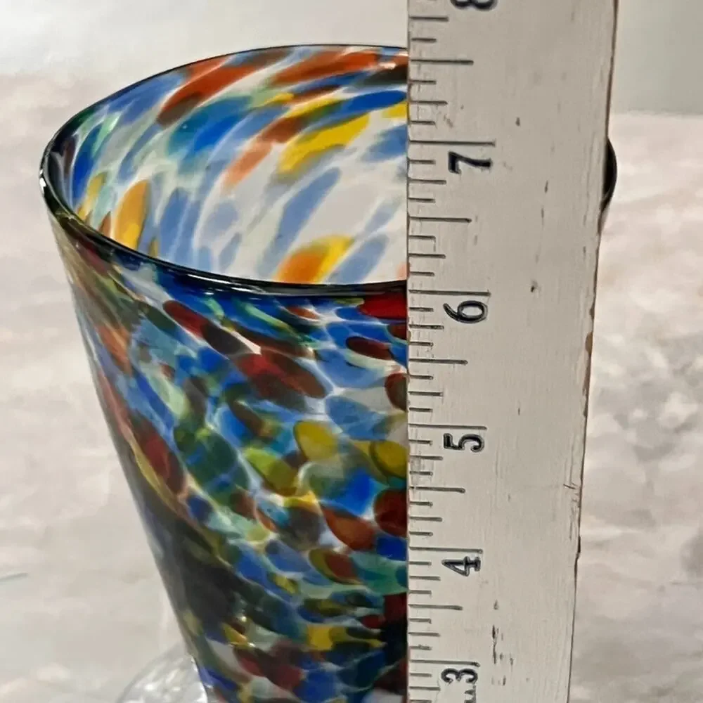 2 Confetti Speckled Footed Glass Vase Goblet or Ice Cream Sundae Glass 6